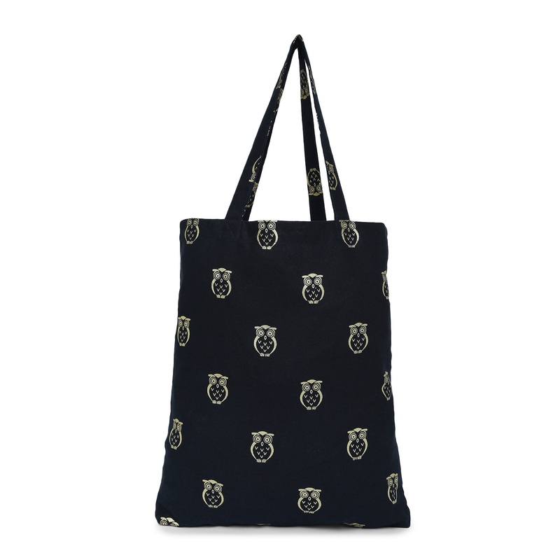 Accessorize London Women's Pure Organic Cotton Navy Owl Foil Print Cotton Shopper Bag