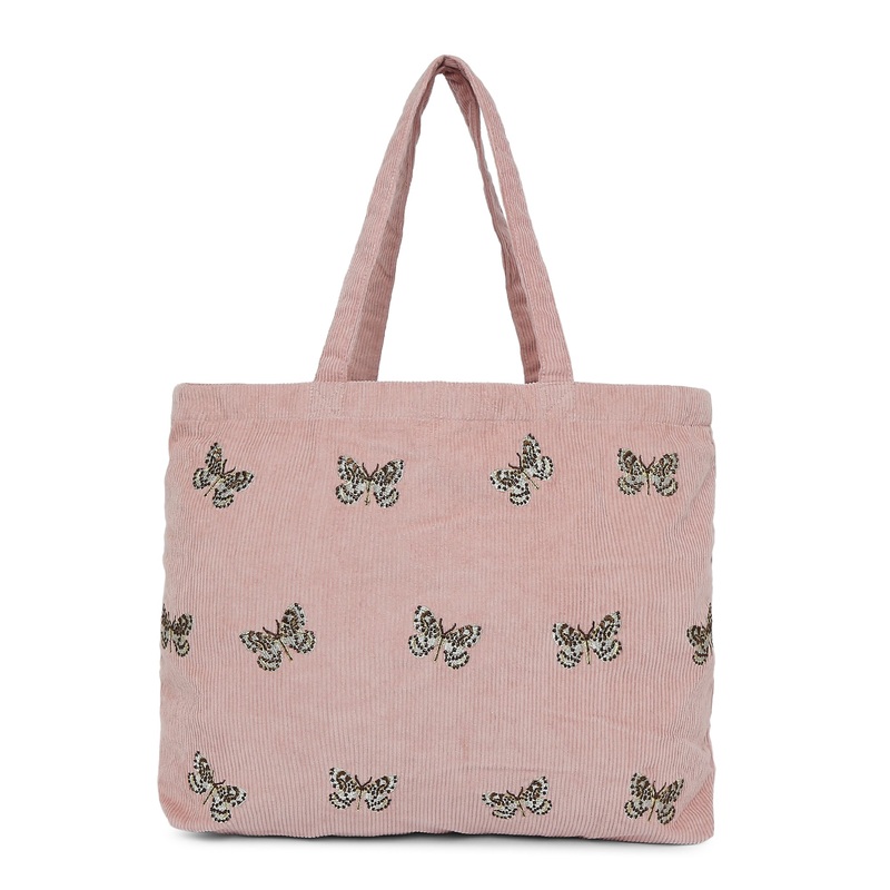 Accessorize London Women's Pure Organic Cotton Pink Bugs Embroidered Cord Shopper Bag