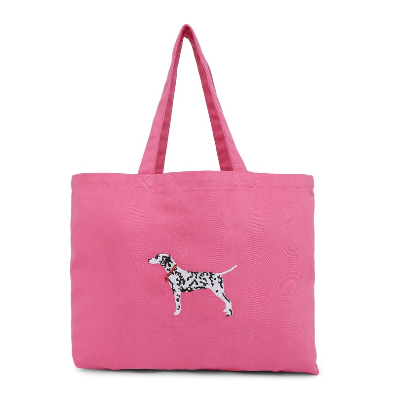 Accessorize London Women's Pure Organic Cotton Pink Dalmatian Embroidered Shopper Bag