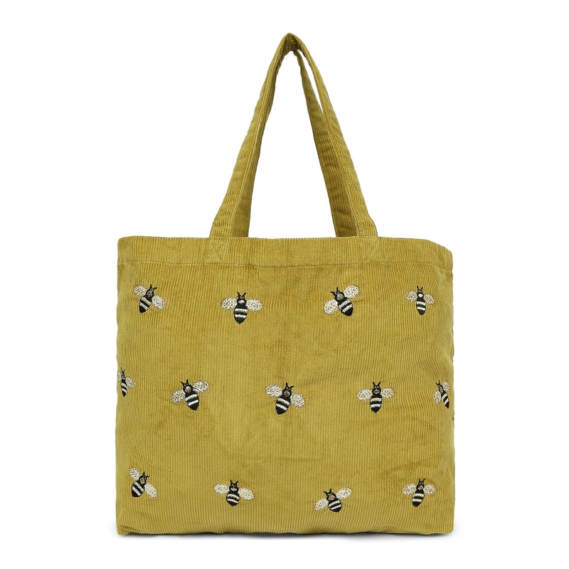 Accessorize London Women's Pure Organic Cotton Yellow Bees Embroidered Cord Shopper Bag