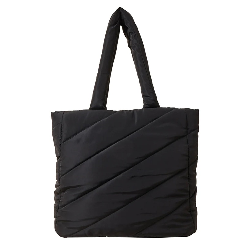 Accessorize London Women's Recycled Nylon Balck Quilted Shopper Bag