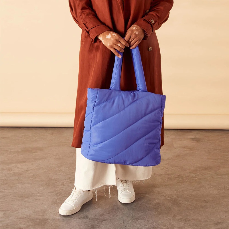Accessorize London Women's Recycled Nylon Blue Quilted Shopper Bag