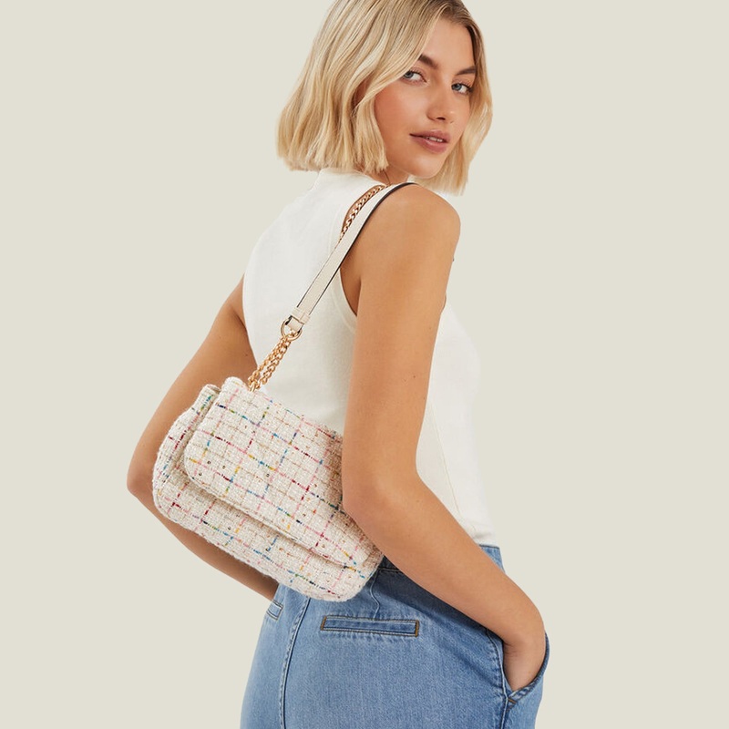 Cream Boucle Shoulder Bag