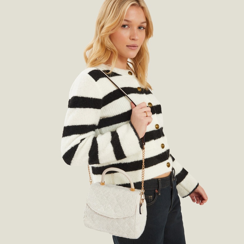 Cream Quilted Boucle Handbag