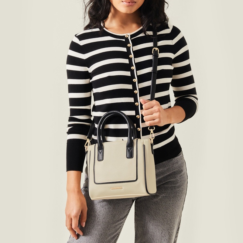 Cream Two-Tone Faux Leather Handbag