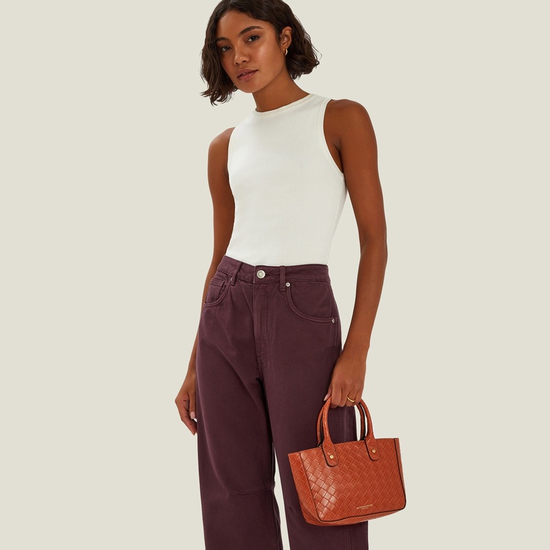 Orange Mini Woven Faux Leather Handbag Orange