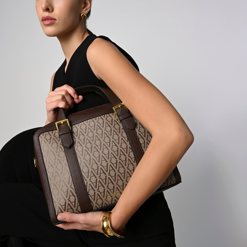 Brown Colorblock Dorota Monogram Satchel Bag