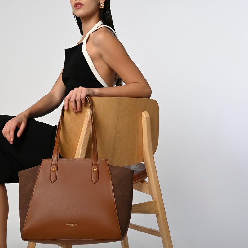 Brown Dual Tone Zippered Tote