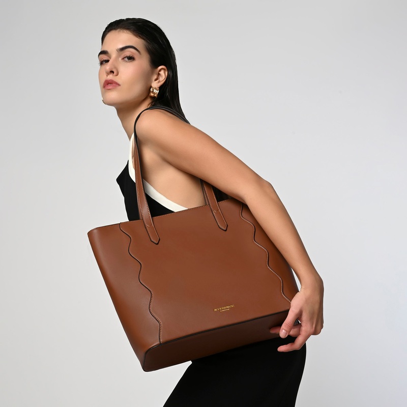 Brown Wavy Stitch Tote