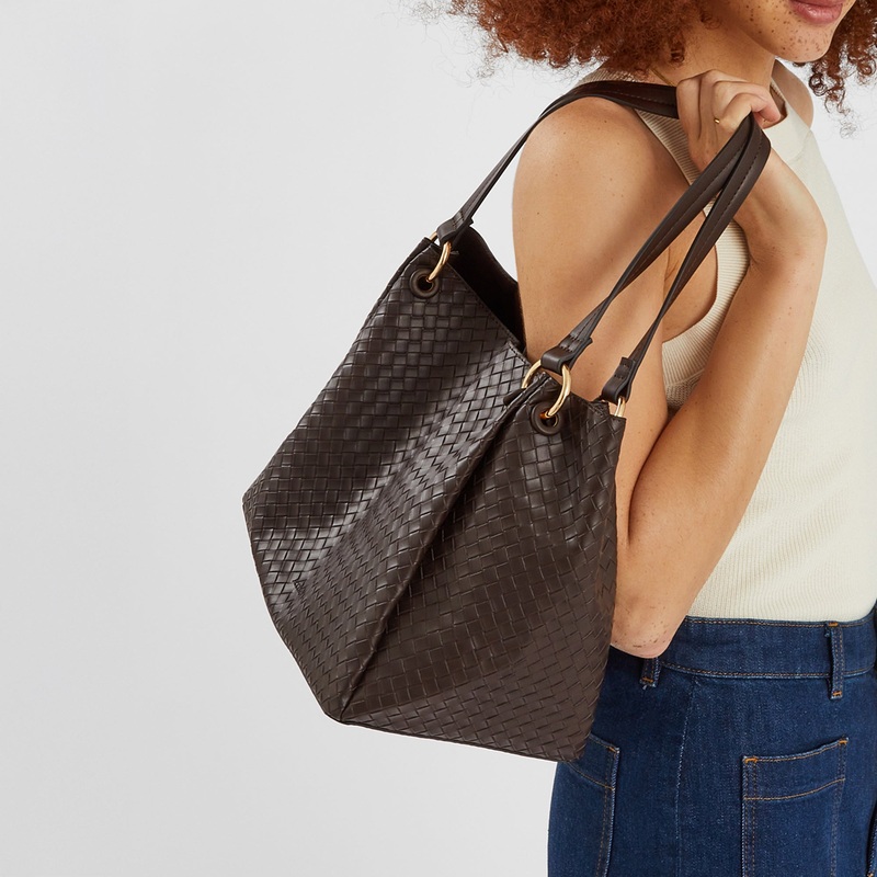 Chocolate Brown Woven Shoulder Bag