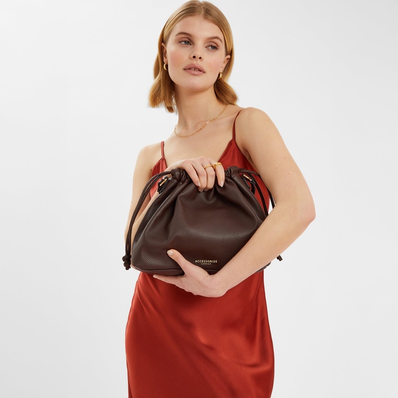 Chocolate Drawstring Shoulder Bag