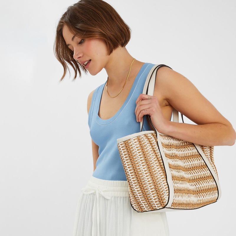 Cream Mixed Weave Shoulder Bag