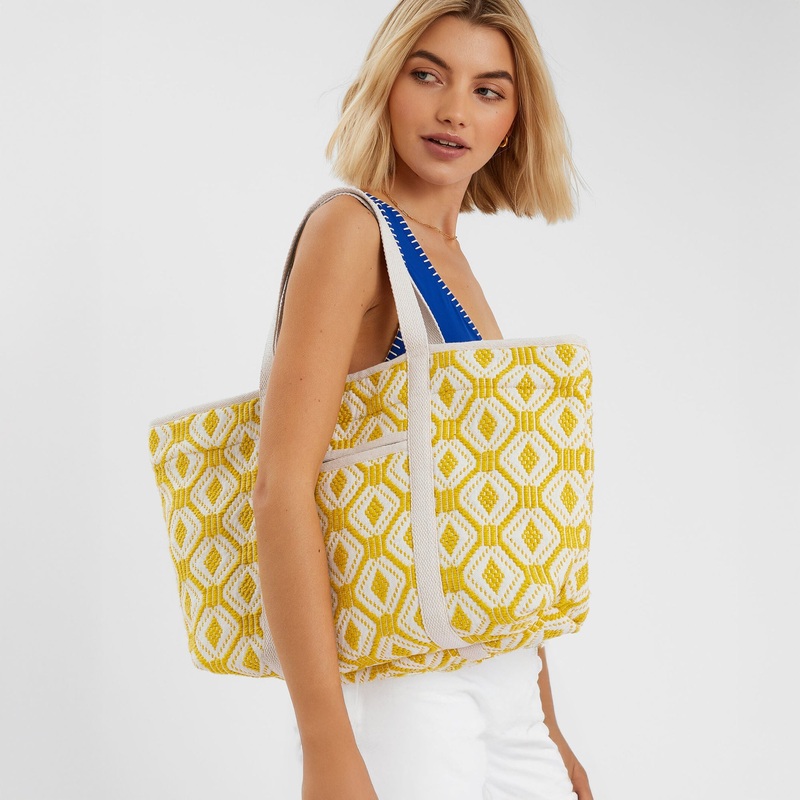 Yellow Diamond Embroidered Shoulder Bag