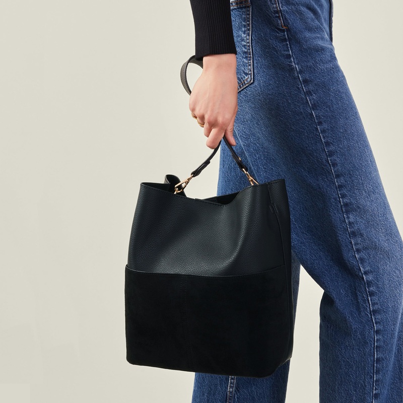 Accessorize London Women's Black Bucket Shoulder Bag