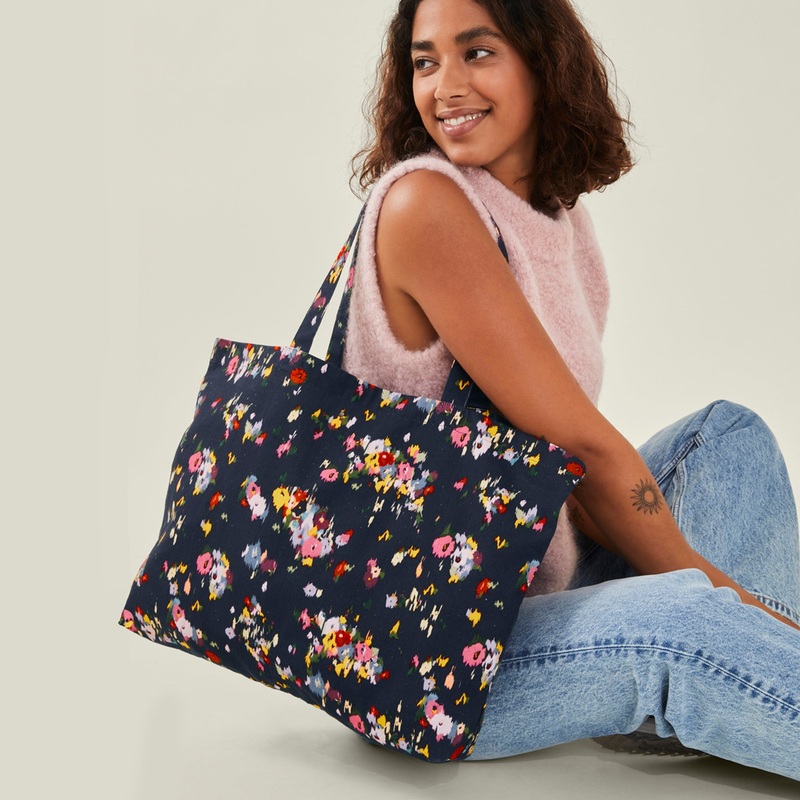 Accessorize London Women's Blue Floral Printed Shopper Bag