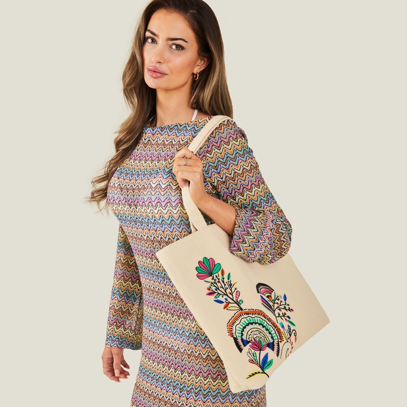 Accessorize London Women's Cream Embroidered Shopper Bag