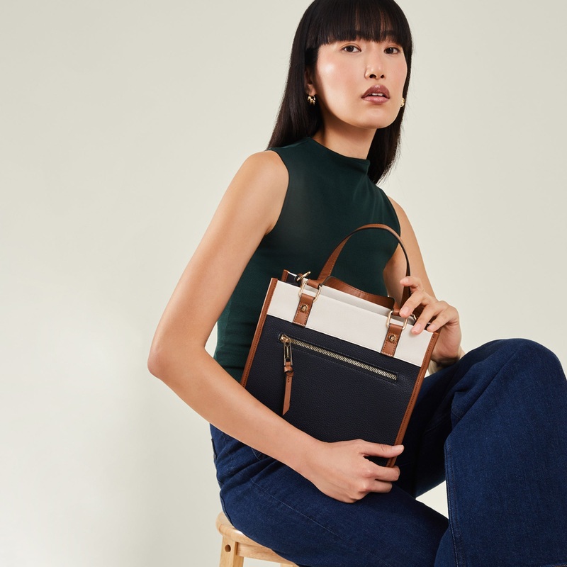 Accessorize London Women's Navy Blue Mini Colour Block Handheld Bag