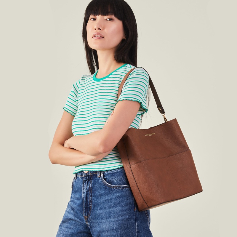 Accessorize London Women's Tan Bucket Shoulder Bag