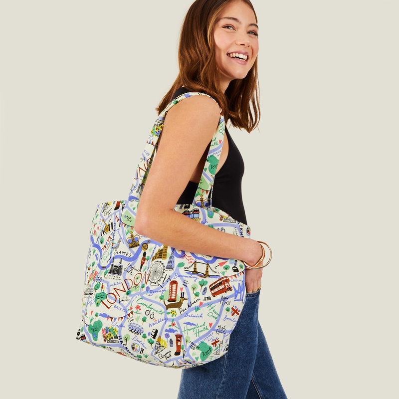 Accessorize London Women's White London Map Print Shopper Bag
