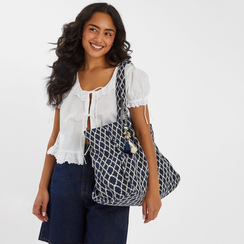 Blue Geometric Tote Bag