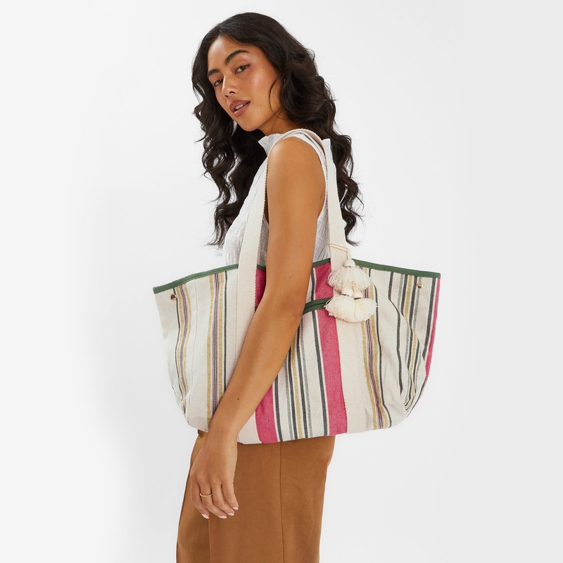 Cream Stripe Canvas Tote Bag