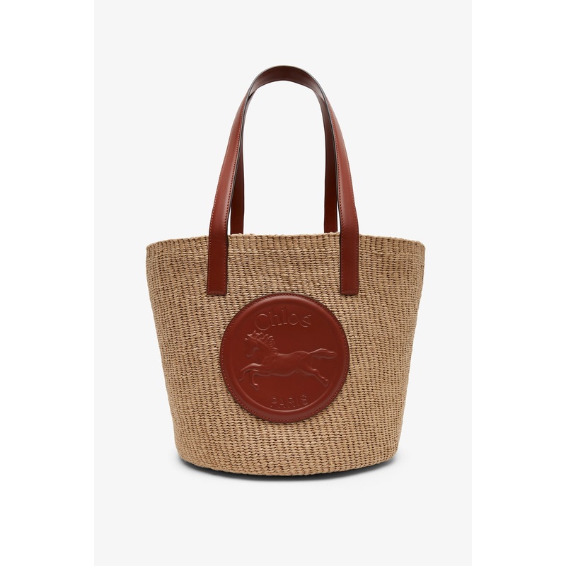 Horse medal brown raffia basket bag