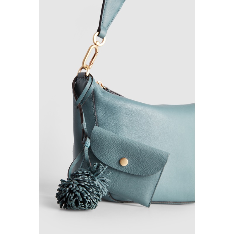 Leather Pom Pom Coin Purse Charm