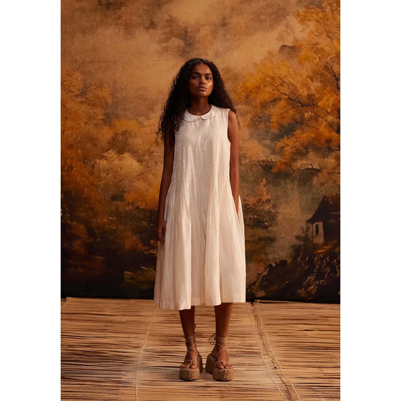 Dress Shibui Stripe Ru Ivory