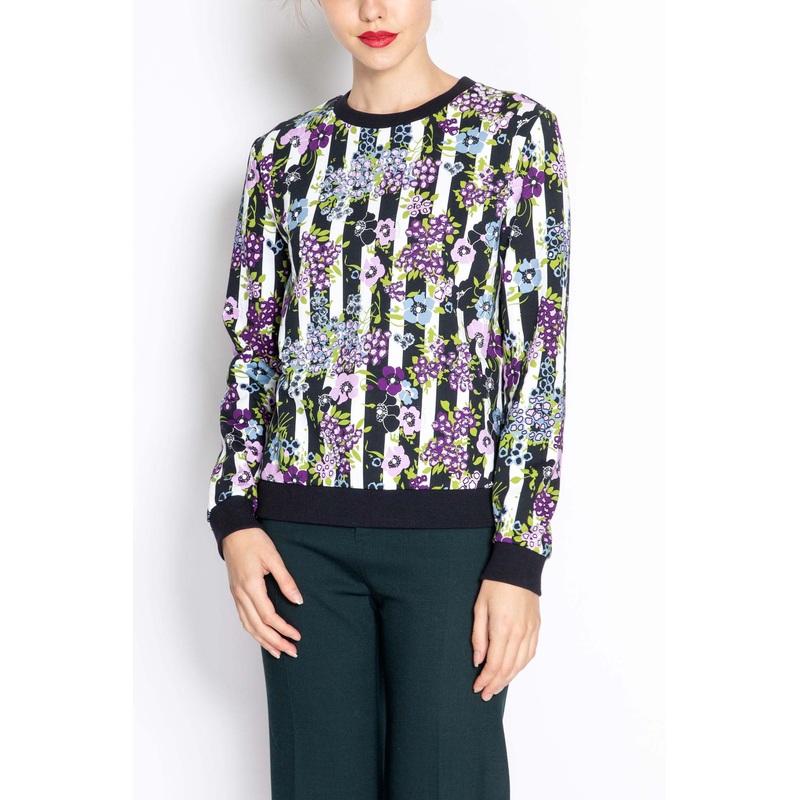 Floral Print Top With Stripes