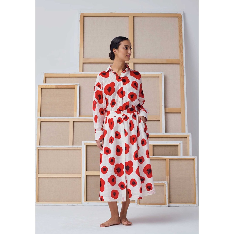 Skirt Printed Front Button Skirt Mona Poppy