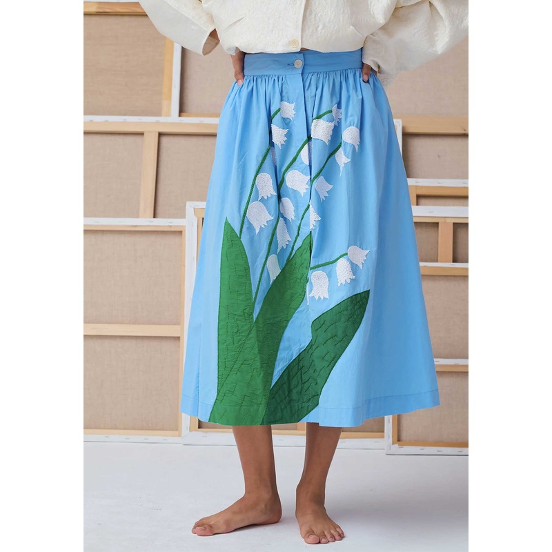 Skirt Printed Front Button Skirt Mona Sky-Blue