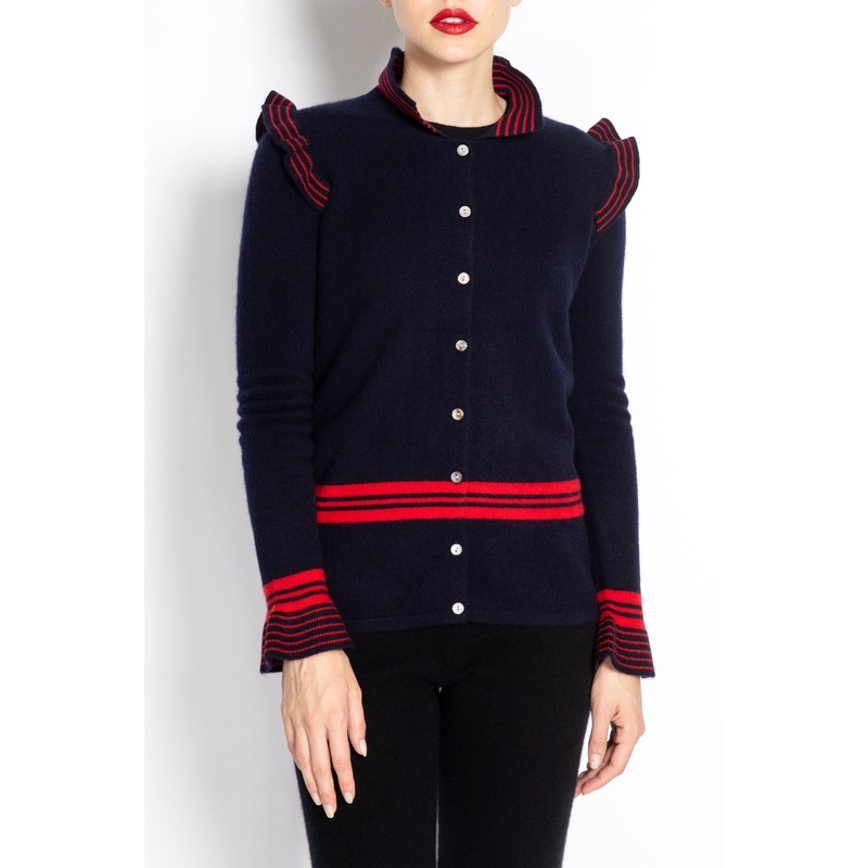 Striped Cardigan With Ruffles