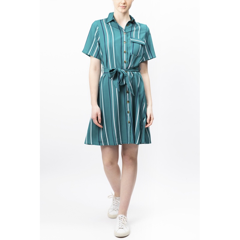 Striped Tie-waist Shirt Dress