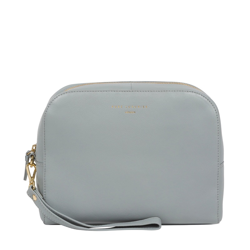 'Brompton' Cashmere Blue Leather Make-Up Bag