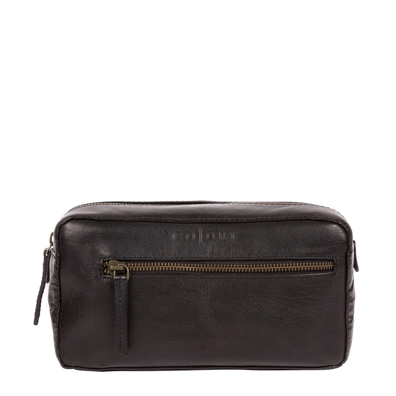 'Como' Italian Inspired Black Leather Washbag
