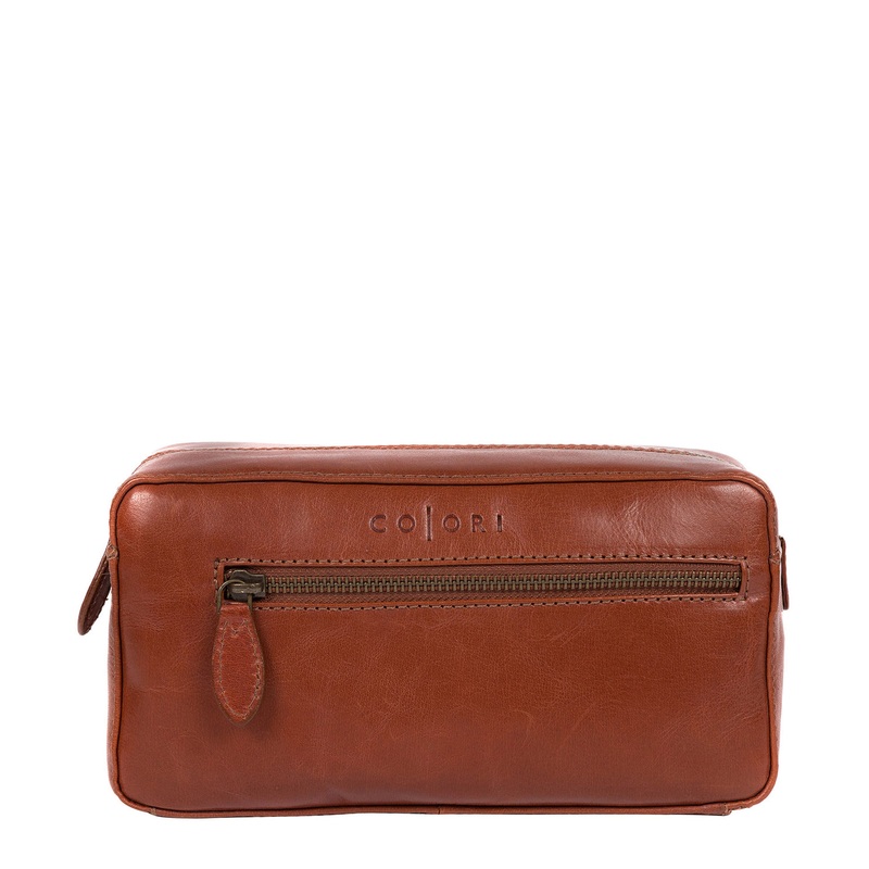'Como' Italian Inspired Chestnut Leather Washbag