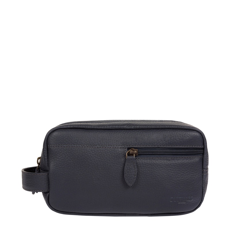 'Creek' Navy Leather Wash Bag