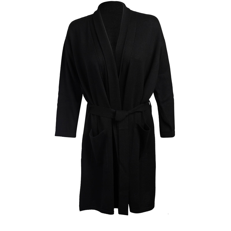 'Hallbeck' Black Small Merino Wool and Cashmere Dressing Gown