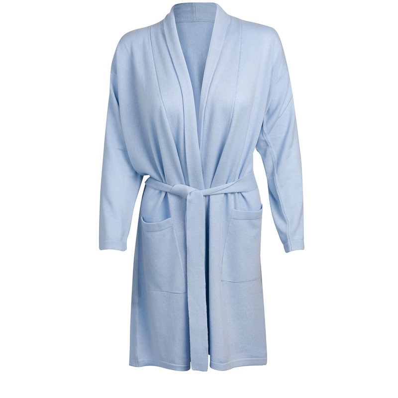 'Hallbeck' Powder Blue Small Merino Wool and Cashmere Dressing Gown