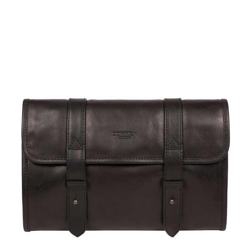 'Mere' Black Leather Hanging Washbag