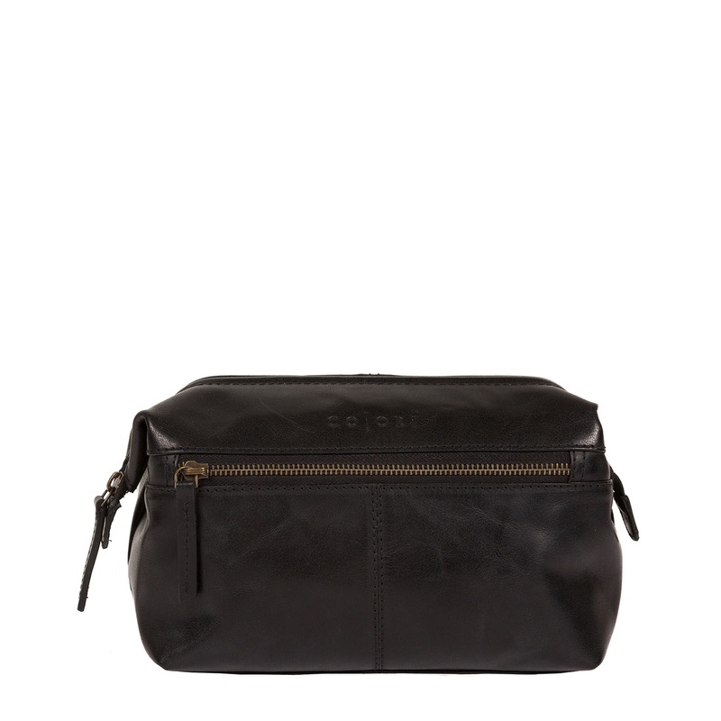 'Morano' Italian-Inspired Black Leather Washbag