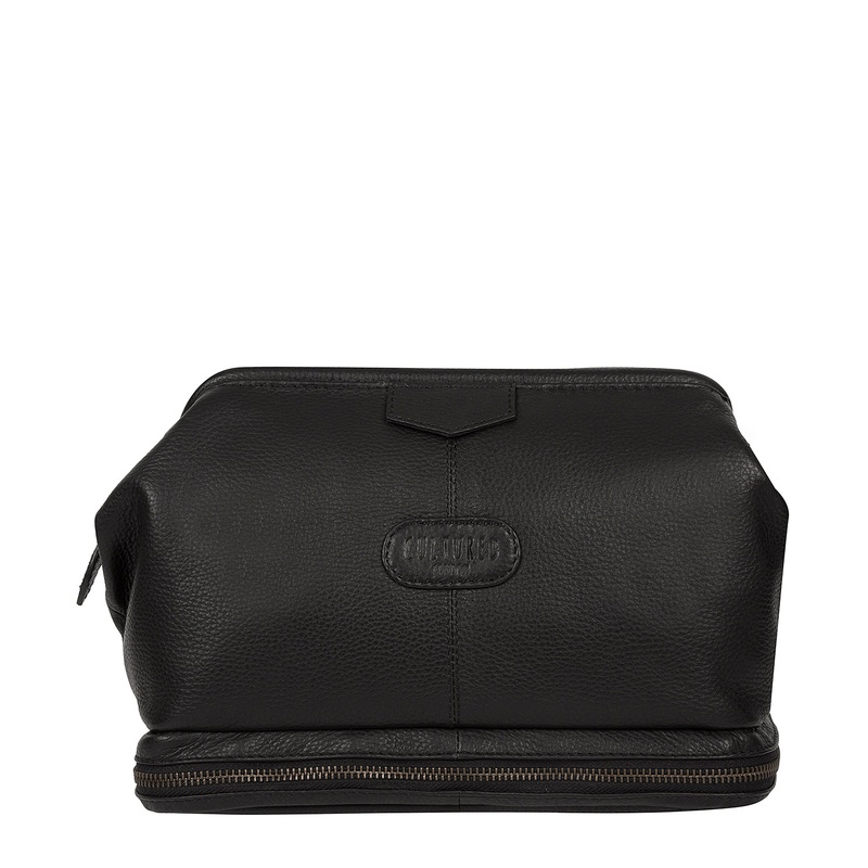 'Rudder' Black Leather Washbag