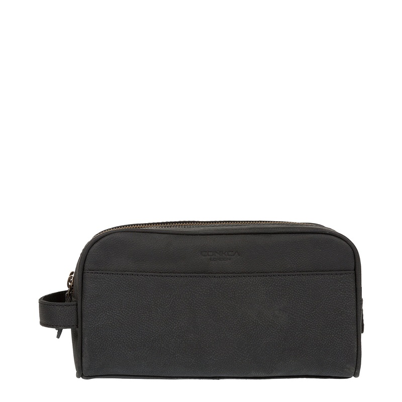 'Rudkin' Vintage Black Leather Washbag
