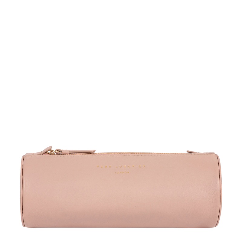 'Stockwell' Blush Pink Leather Make-Up Brush Pouch