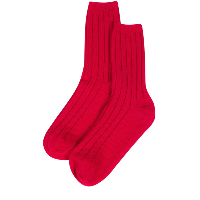 'Cartmel' Chilli Red Cashmere & Merino Wool Ribbed Medium Socks