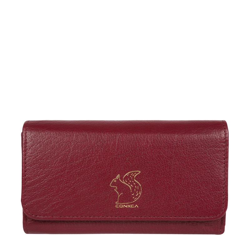 'Colleen' Deep Red Tri-Fold Leather Purse