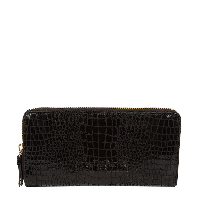 'Frieda' Black Croc Leather Purse