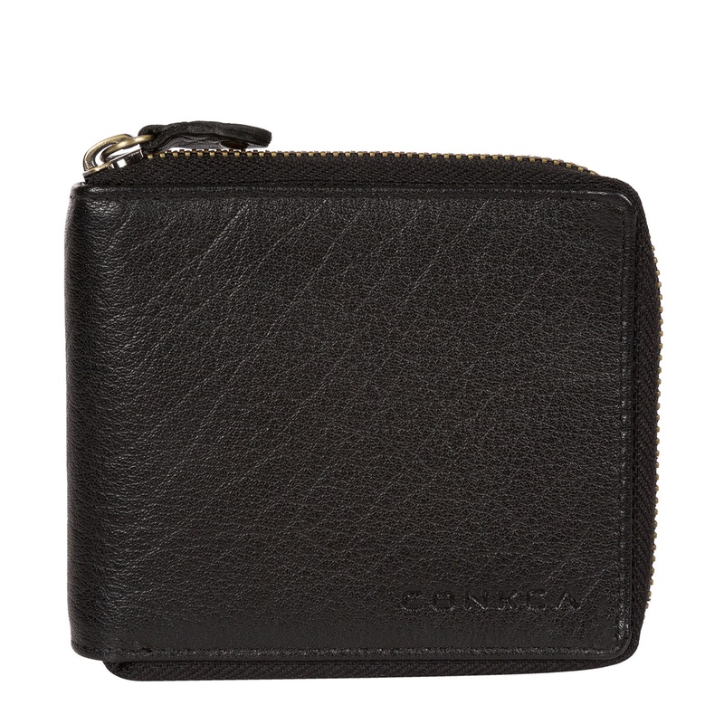 'Krieger' Black Zip Round Leather Wallet