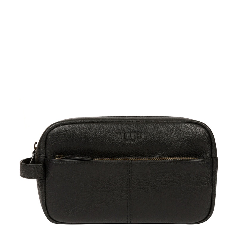 'Reggie' Black Leather Washbag