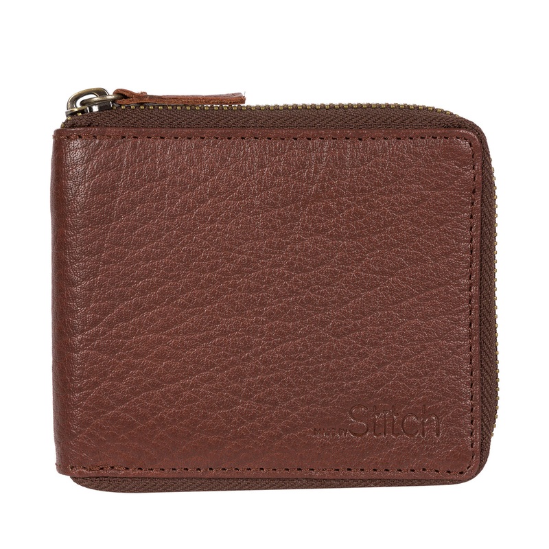 'Wakeman' Brown Leather Zip Round Wallet